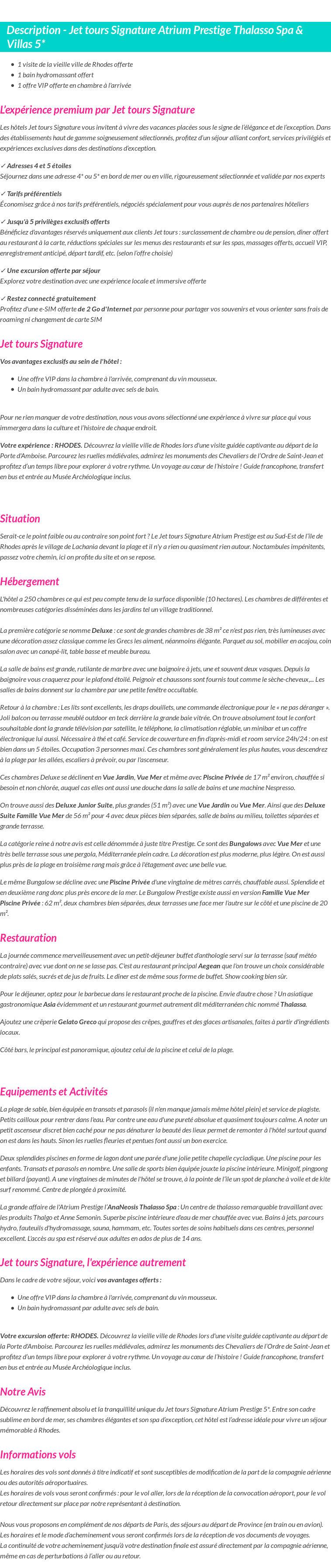Détails du séjour