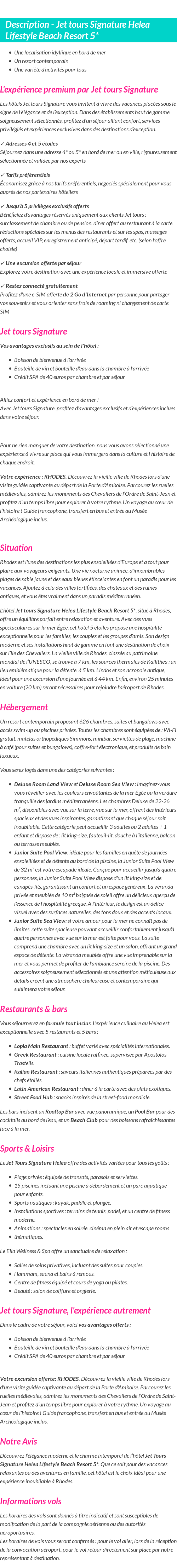 Détails du séjour