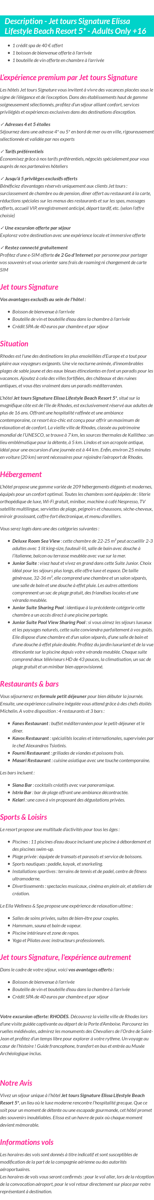 Détails du séjour