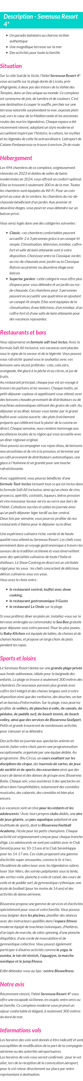 Détails du séjour