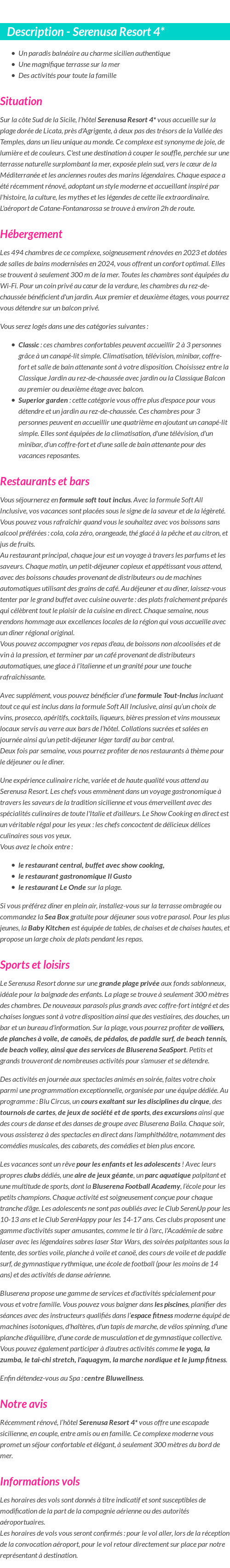 Détails du séjour