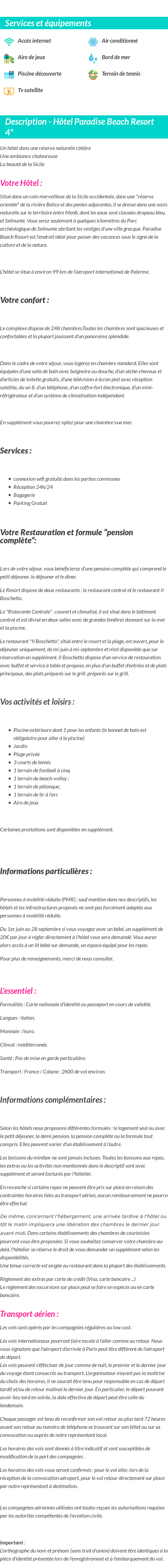 Détails du séjour