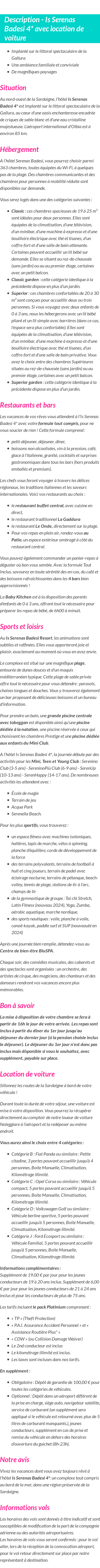 Détails du séjour