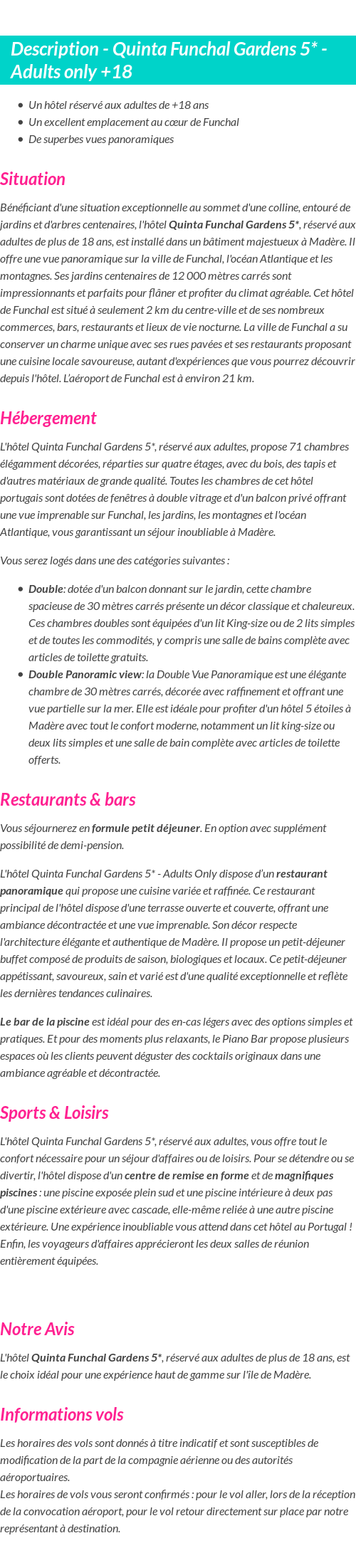 Détails du séjour