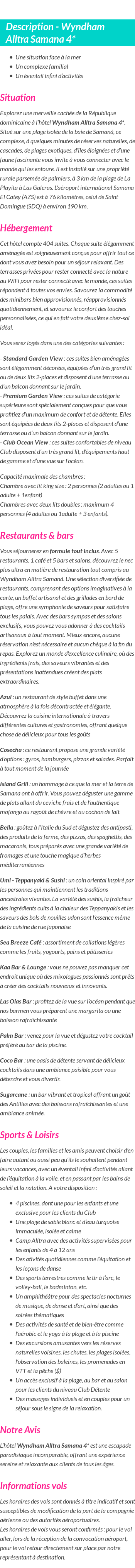 Détails du séjour