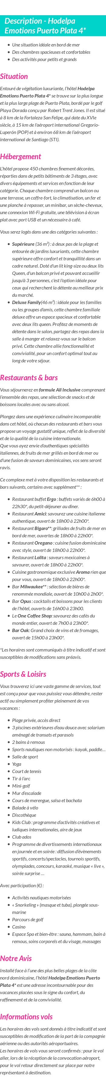 Détails du séjour
