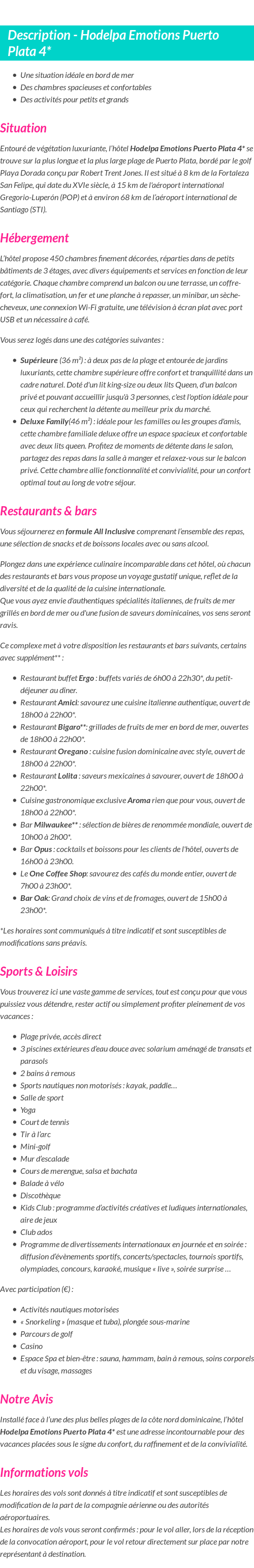 Détails du séjour
