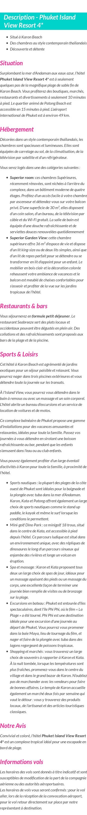 Détails du séjour