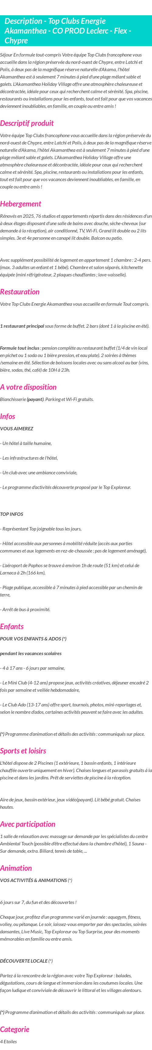 Détails du séjour