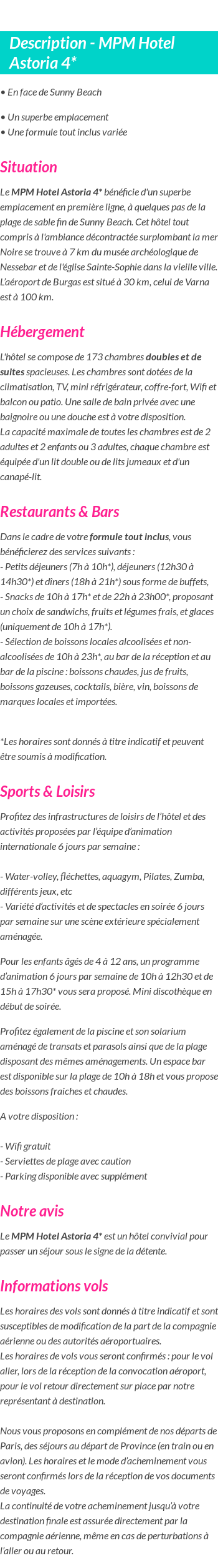 Détails du séjour