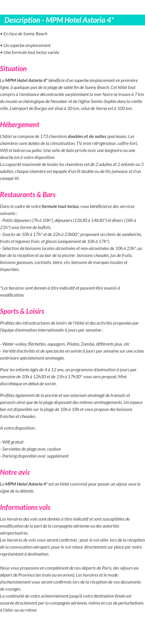 Détails du séjour