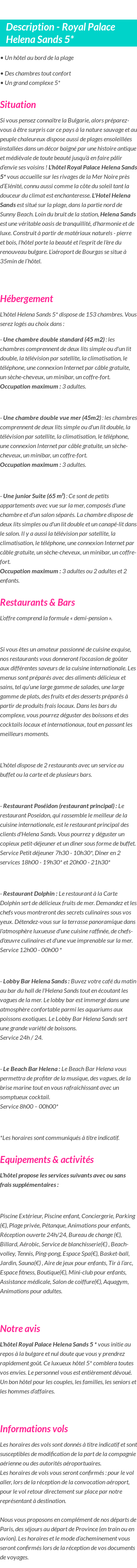 Détails du séjour