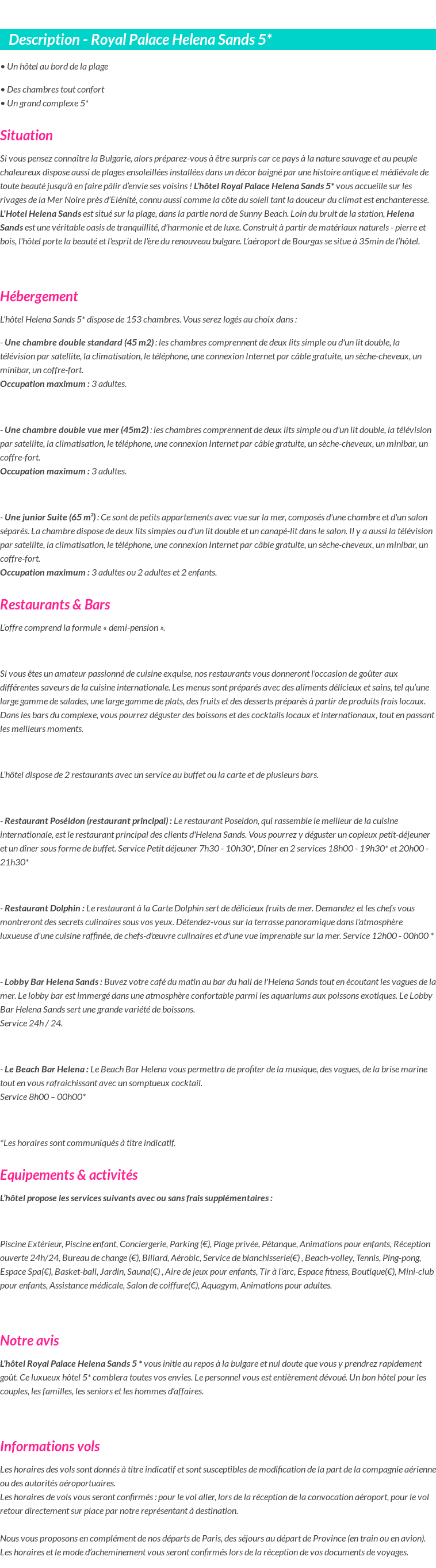 Détails du séjour