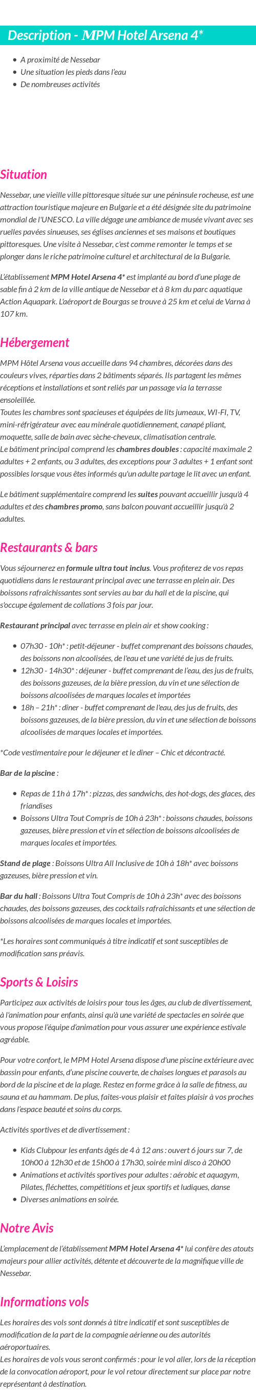 Détails du séjour