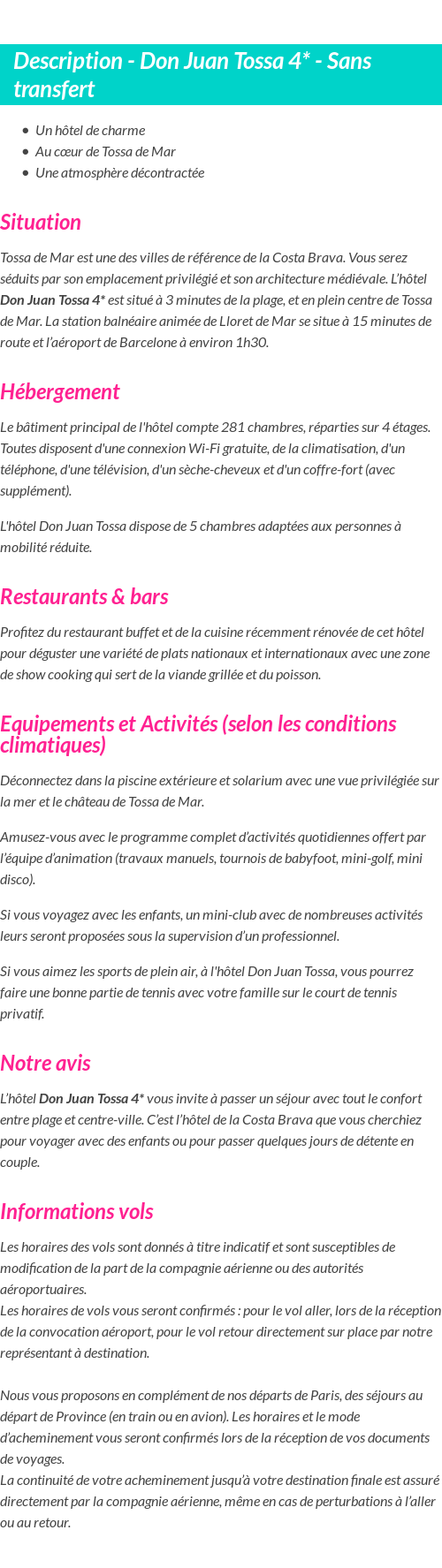 Détails du séjour