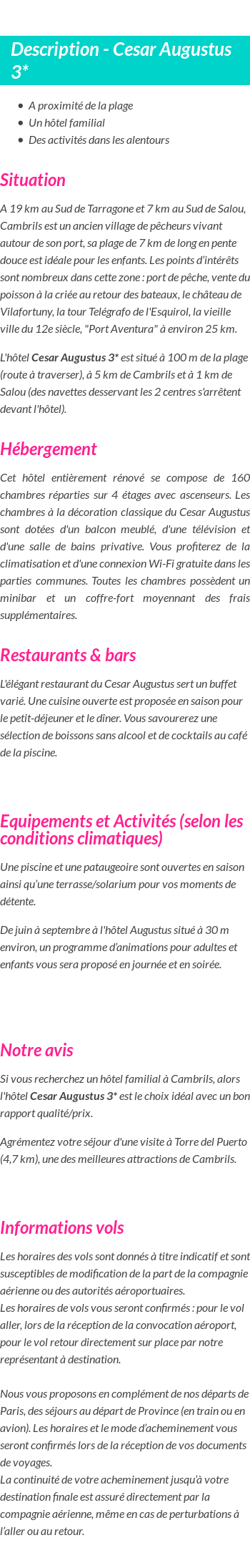 Détails du séjour