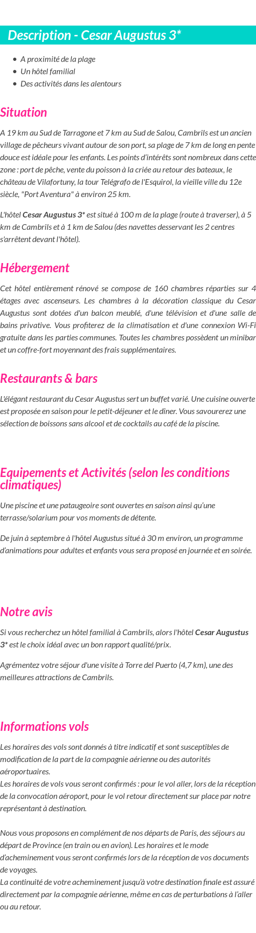 Détails du séjour