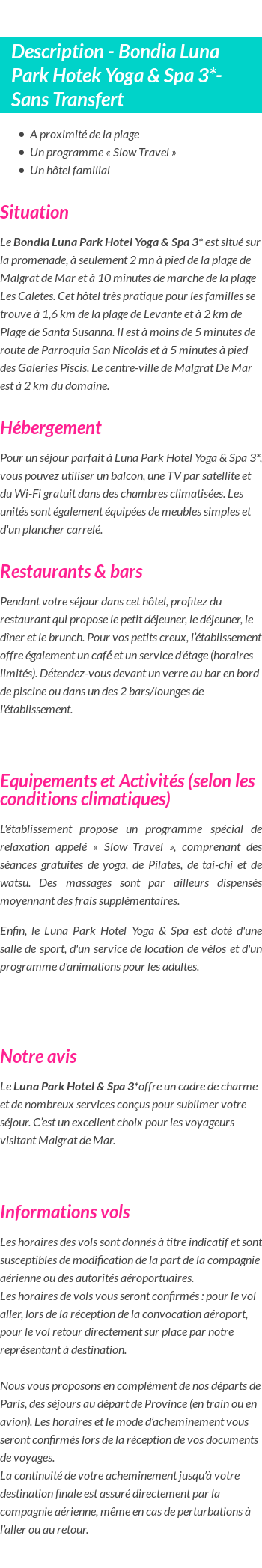 Détails du séjour