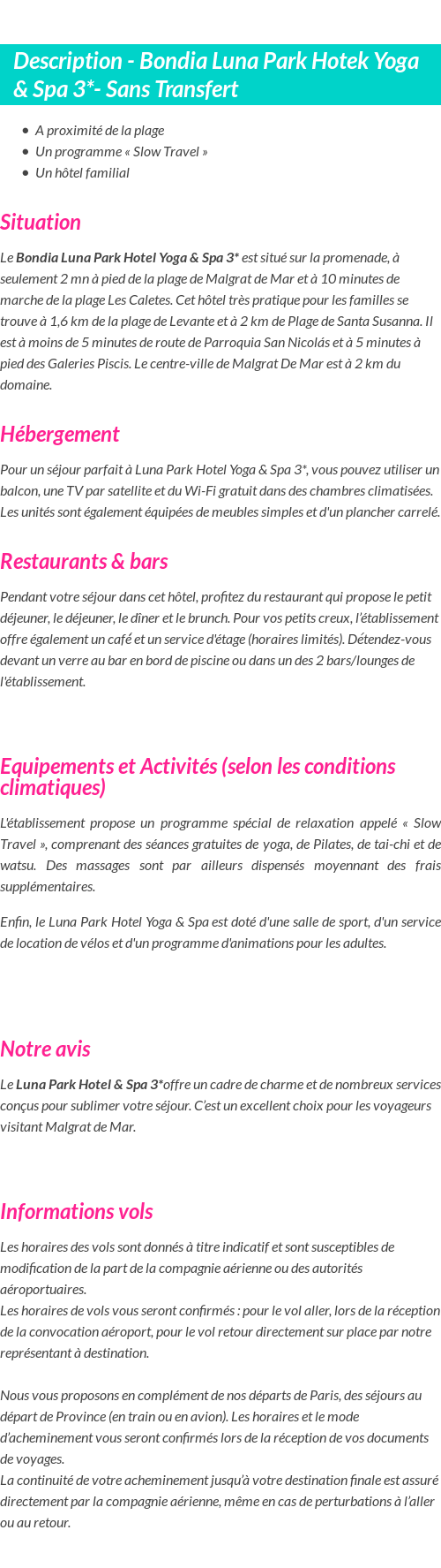 Détails du séjour