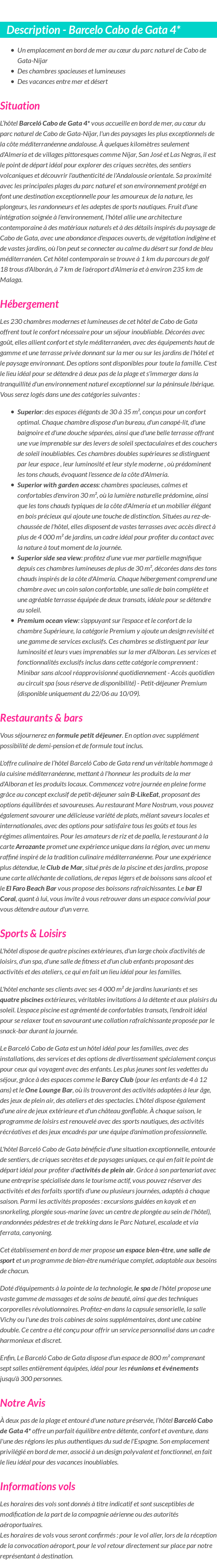 Détails du séjour