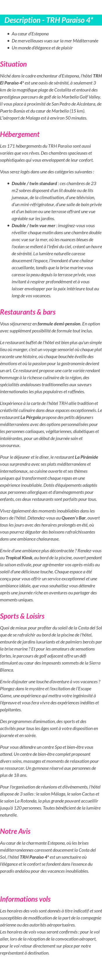 Détails du séjour