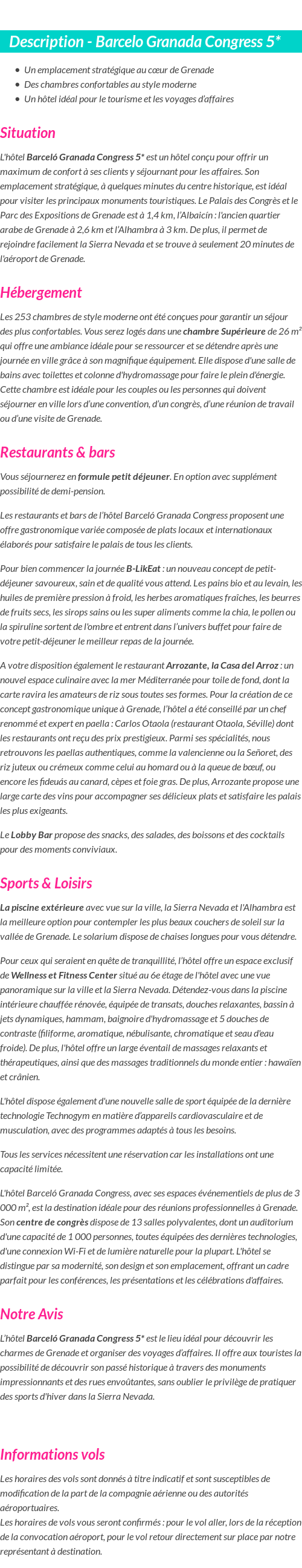 Détails du séjour