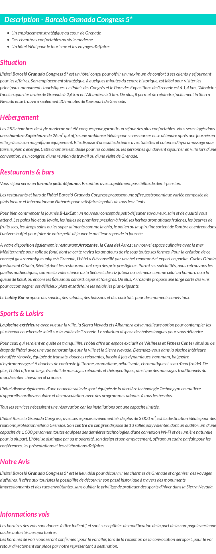 Détails du séjour