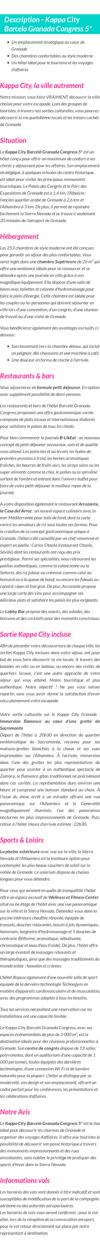 Détails du séjour