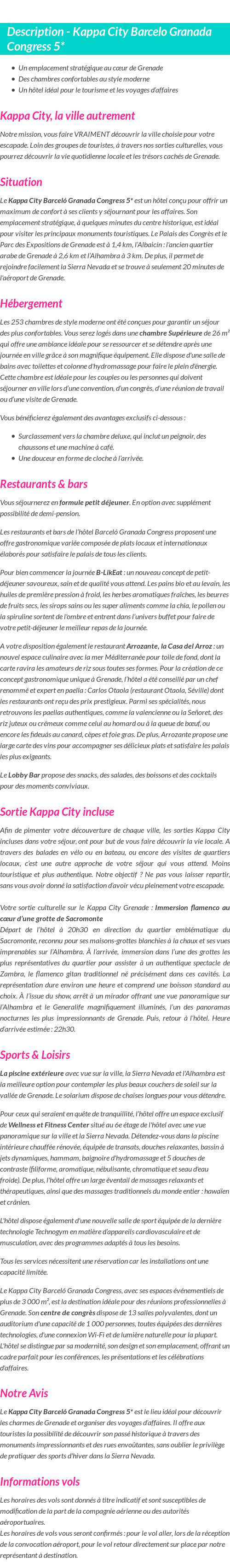 Détails du séjour