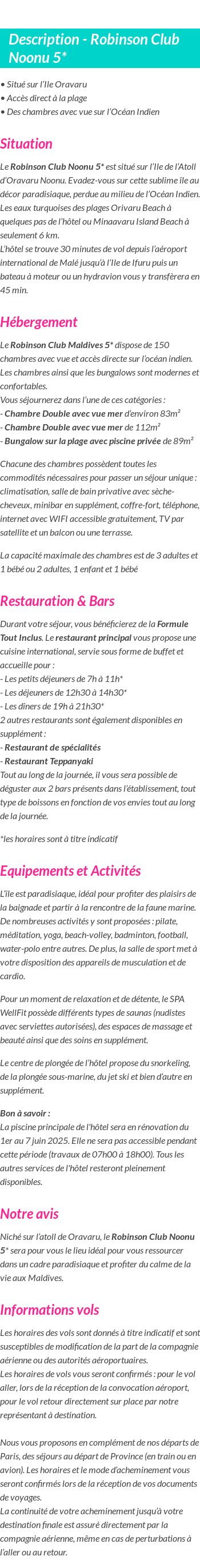Détails du séjour