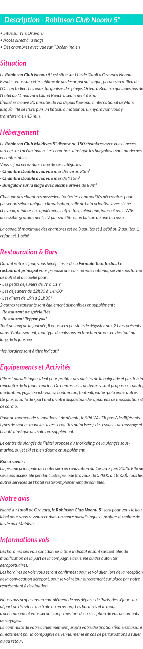 Détails du séjour