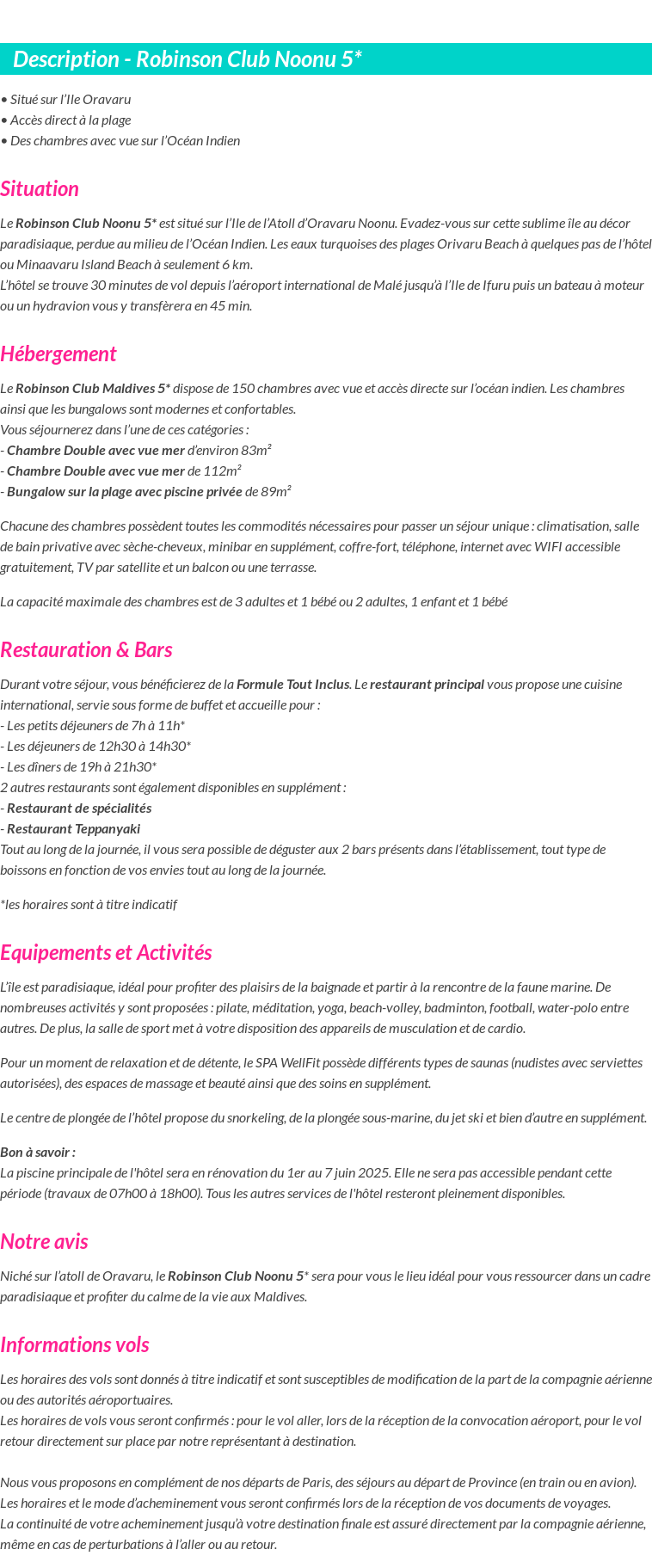 Détails du séjour