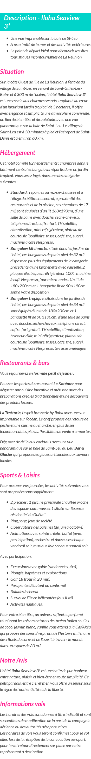 Détails du séjour