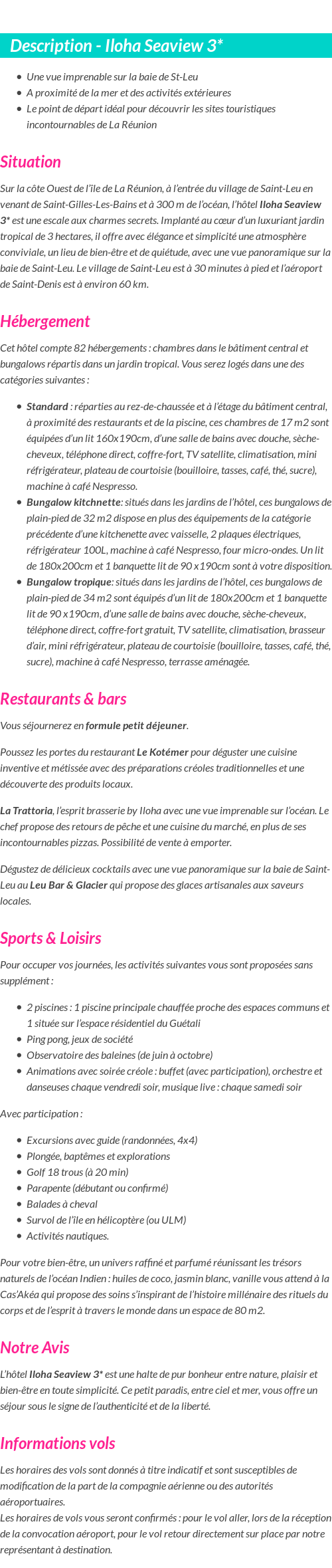 Détails du séjour