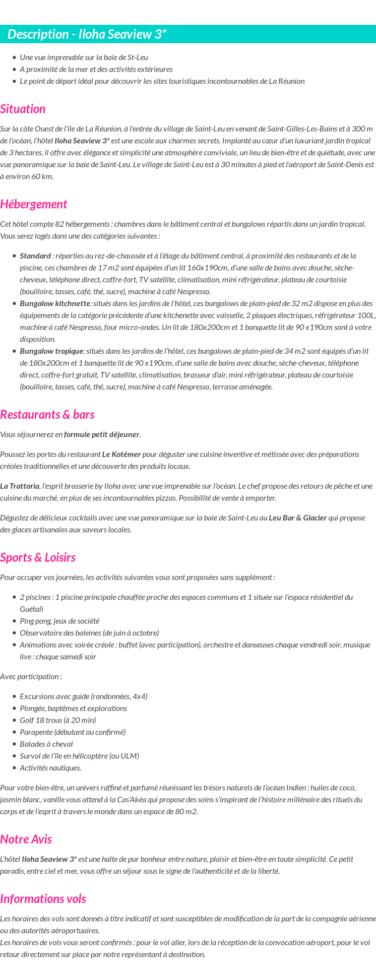 Détails du séjour