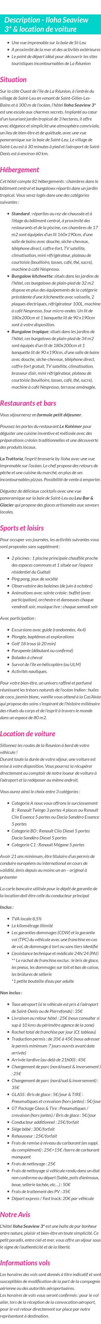 Détails du séjour