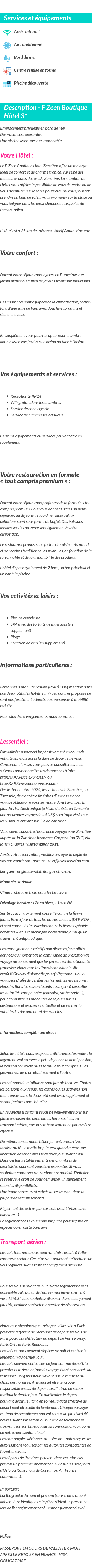 Détails du séjour