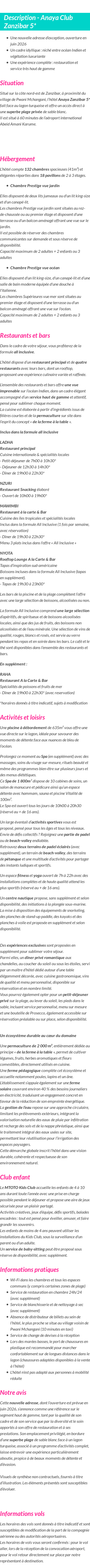 Détails du séjour