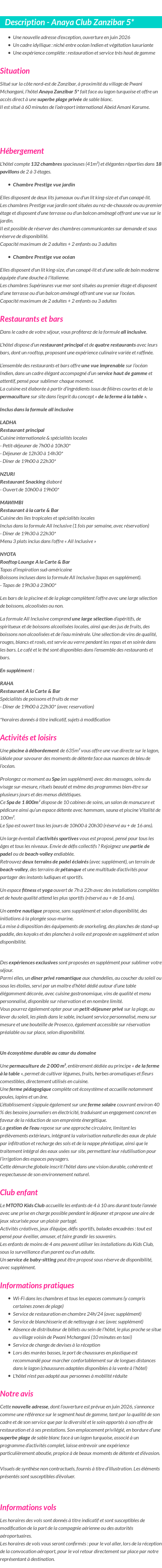 Détails du séjour
