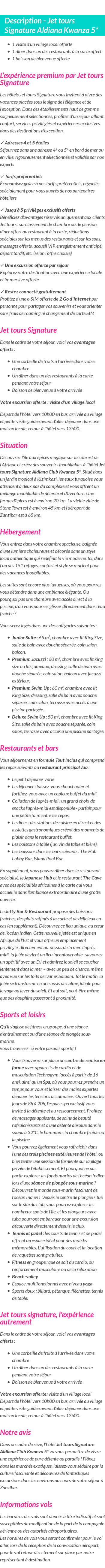 Détails du séjour