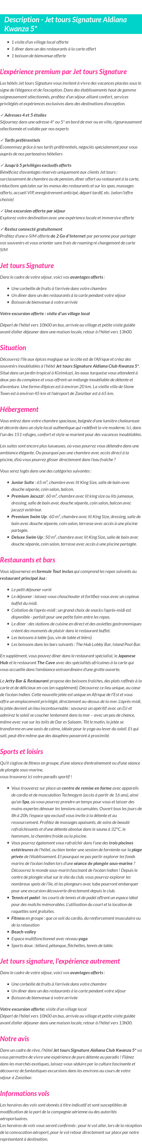 Détails du séjour