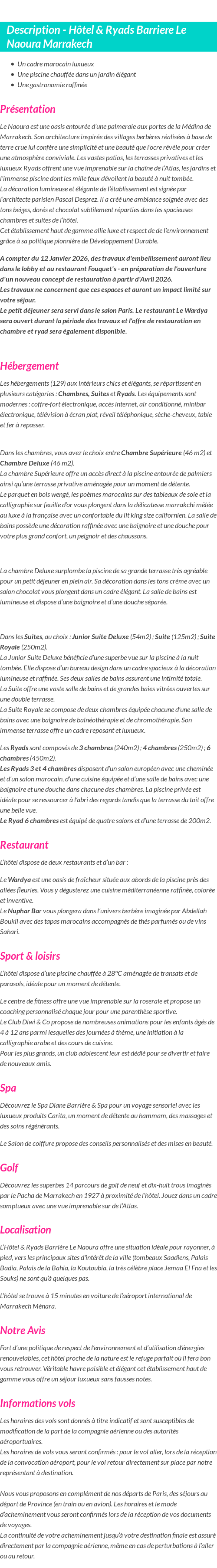 Détails du séjour