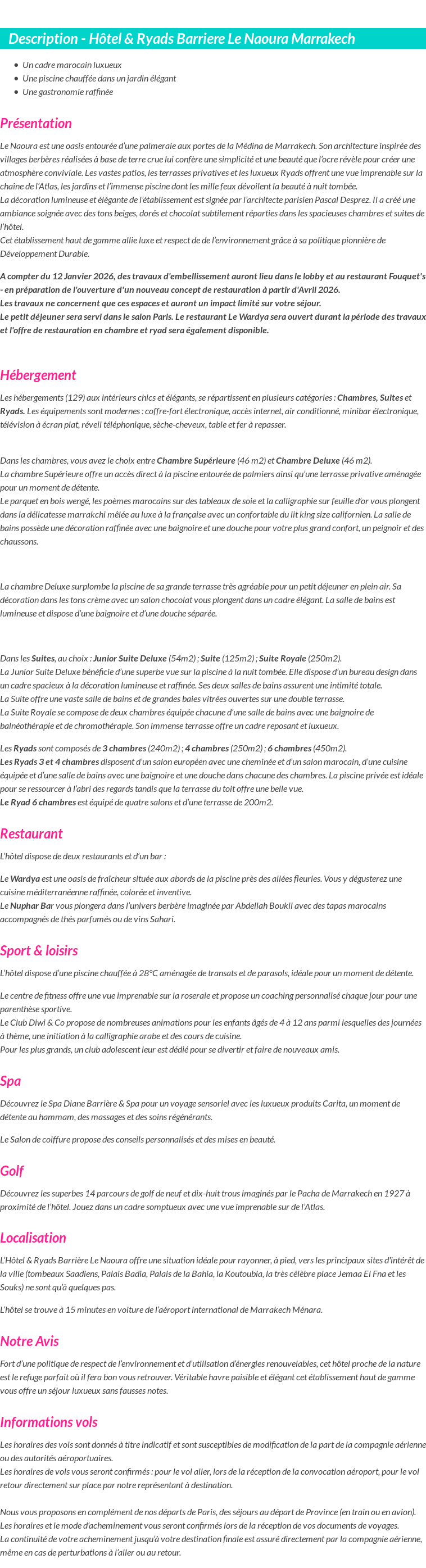 Détails du séjour