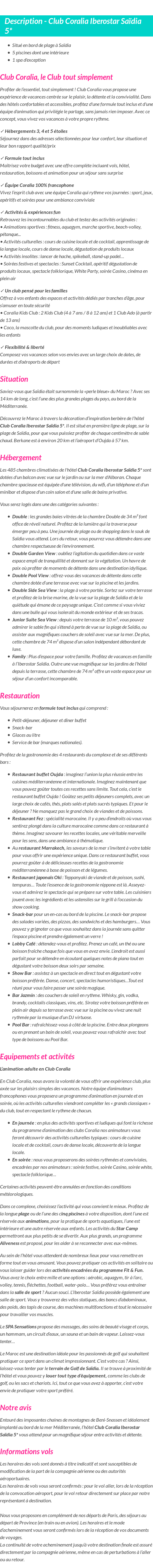 Détails du séjour