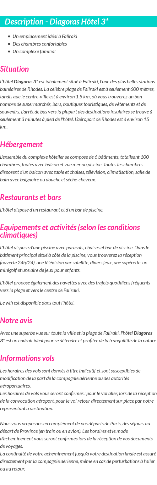 Détails du séjour