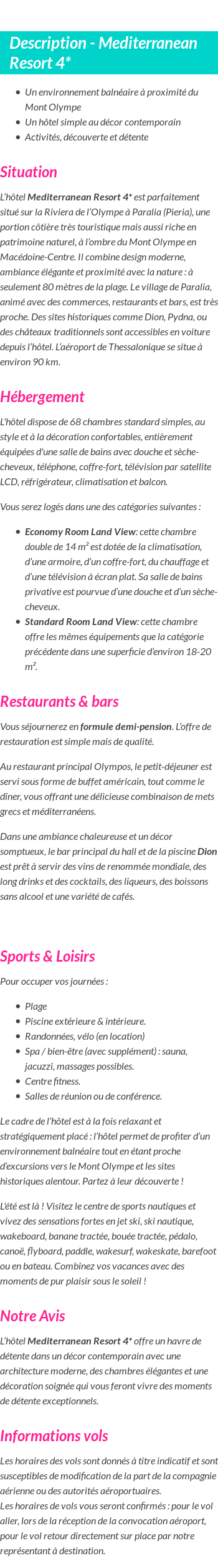 Détails du séjour