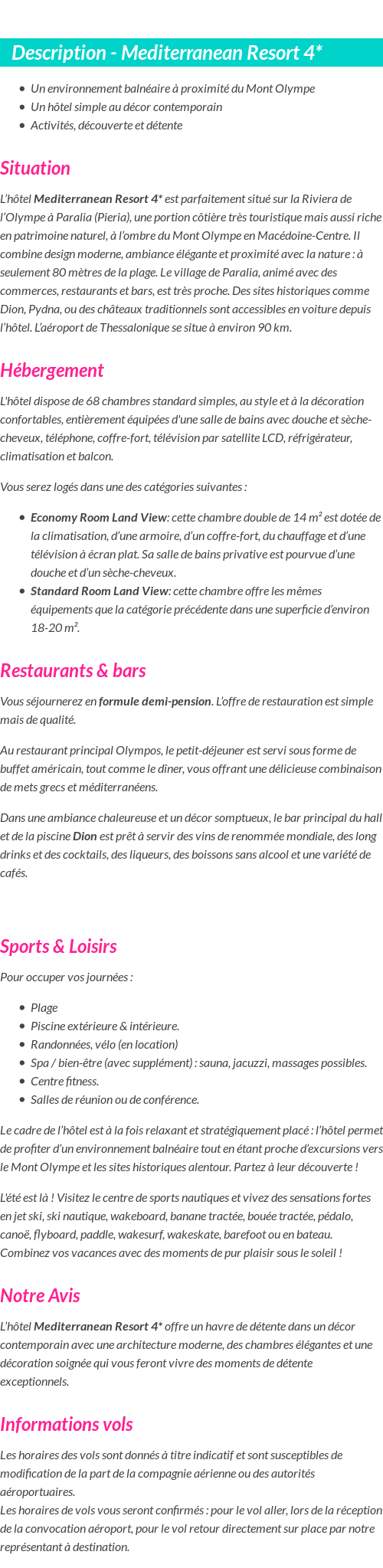 Détails du séjour
