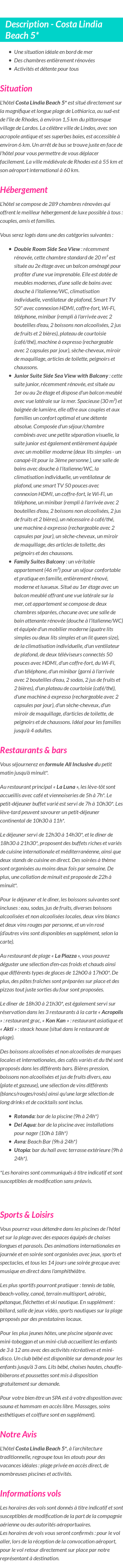 Détails du séjour