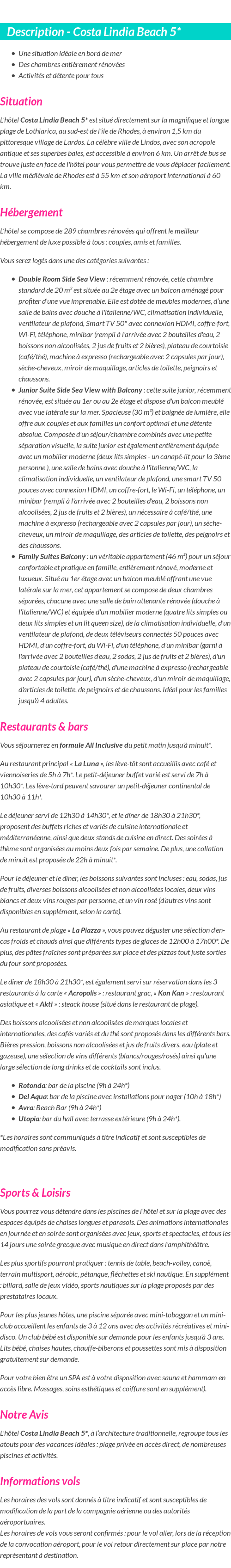 Détails du séjour