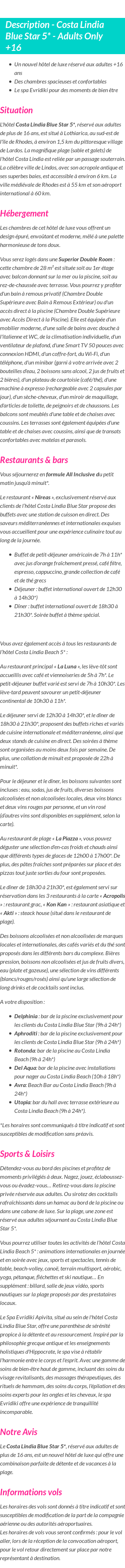 Détails du séjour